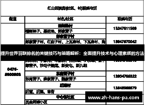 提升世界羽联排名的关键技巧与策略解析：全面提升技术与心理素质的方法