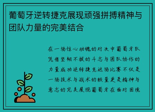 葡萄牙逆转捷克展现顽强拼搏精神与团队力量的完美结合