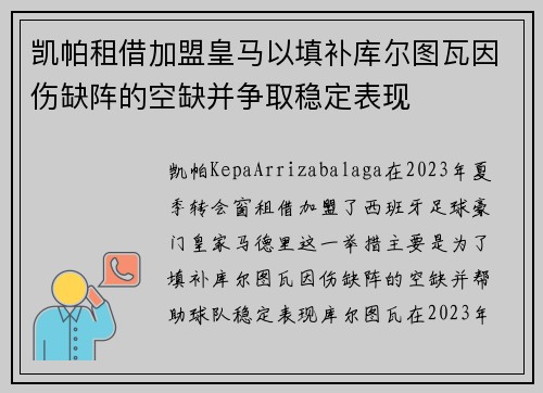 凯帕租借加盟皇马以填补库尔图瓦因伤缺阵的空缺并争取稳定表现